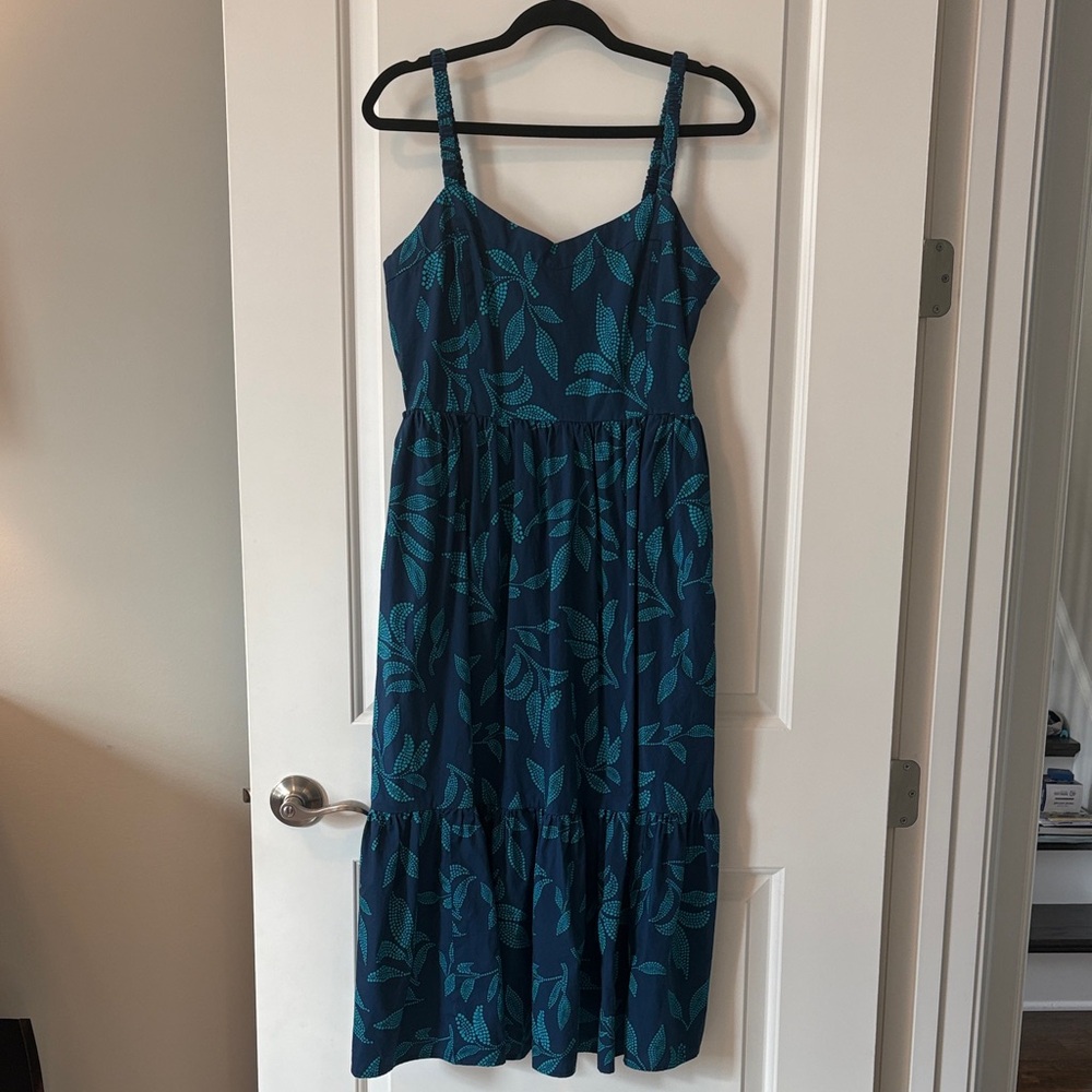 J Crew Blue Leaf Print Dress